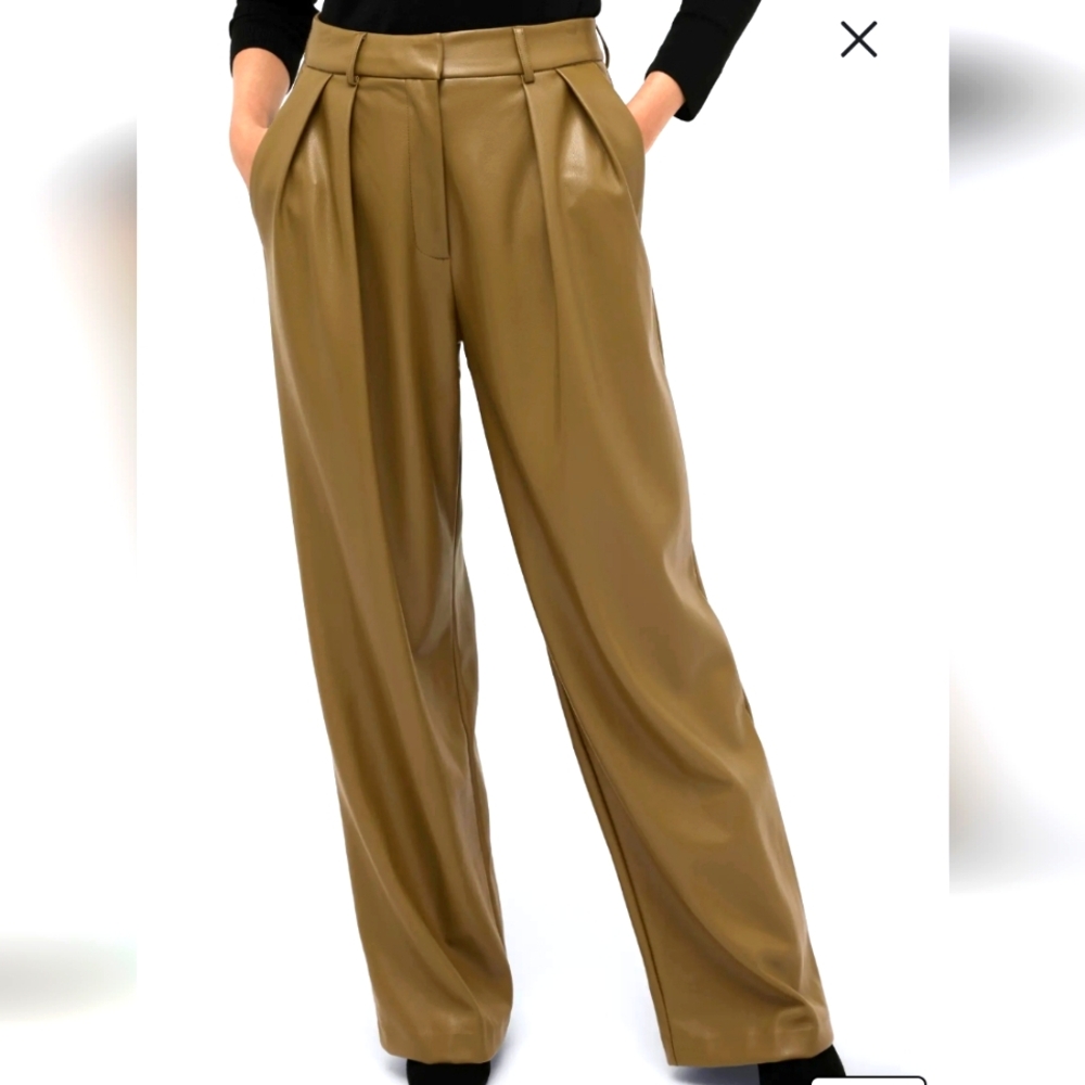 Women's Tan Leather Pleated Pants